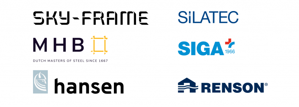 Logos von Sky Frame, MHB, Hansen, SIGA, SILATEC, RENSON